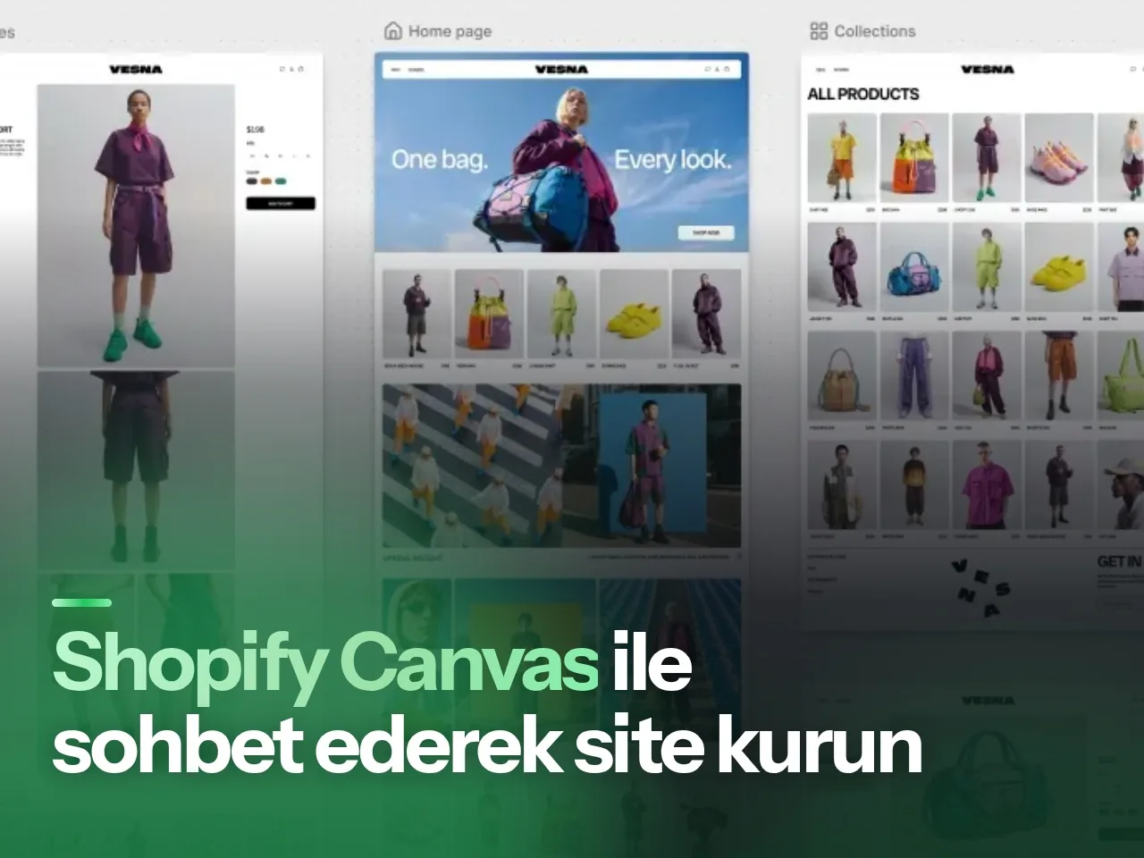Shopify Canvas aracını temsil eden minimalist çalışma masası ve şeffaf ekran görseli