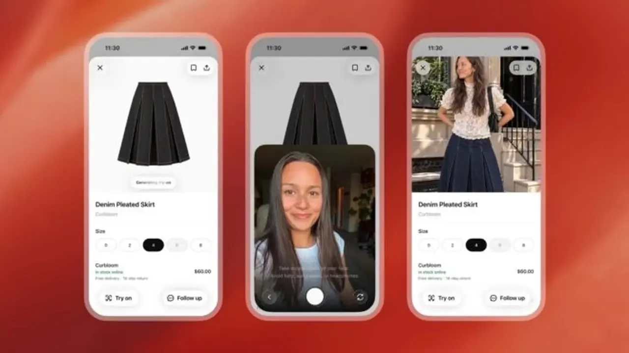 Buzlu cam manken silüeti ve yumuşak ışıklandırma ile yapay zeka destekli sanal kıyafet deneme özelliğini temsil eden görsel