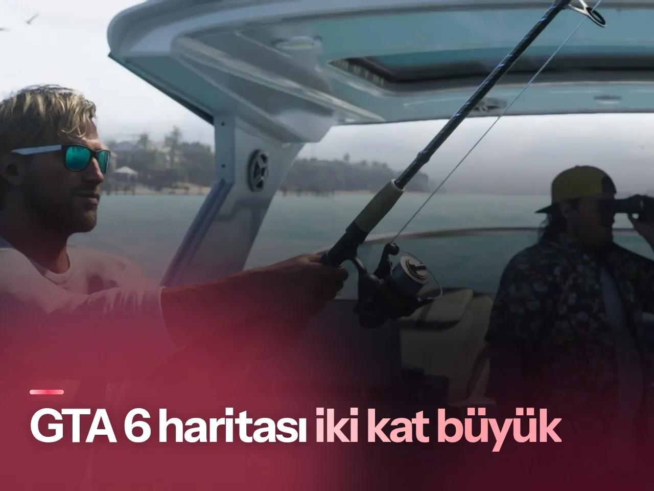 GTA 6 haritasının genişliğini ve tropikal fırtınalar içeren yeni hava sistemini temsil eden stilize kıyı ve bulut görseli
