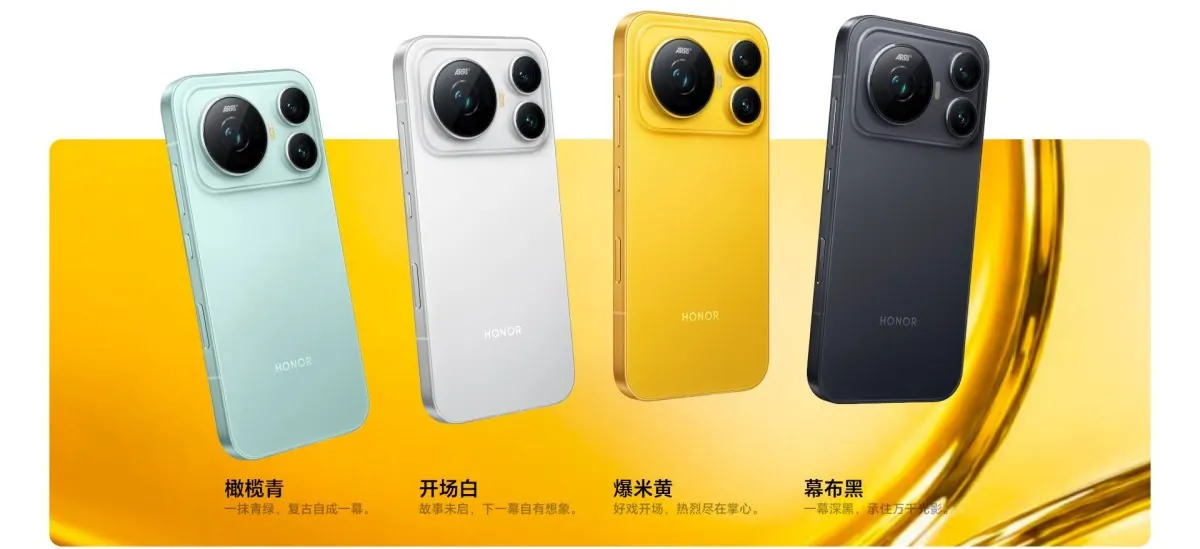 The Honor Magic9 comes in Black, Olive Green, Yellow and White