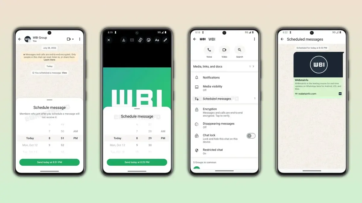WhatsApp mesaj zamanlama özelliğini temsil eden şık stüdyo görseli