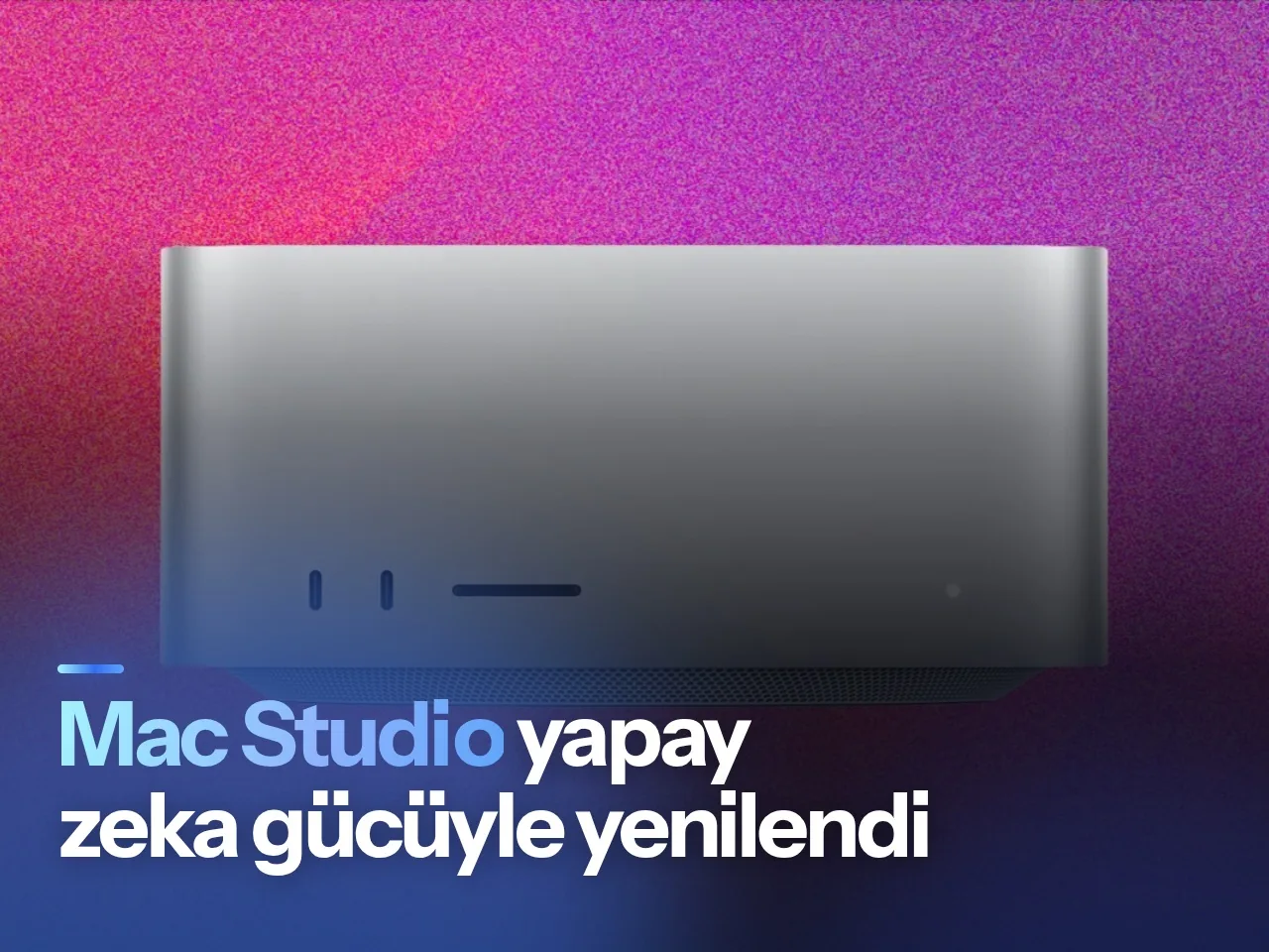 Kompakt tasarıma sahip Mac Studio bilgisayarın stüdyo ortamındaki görünümü